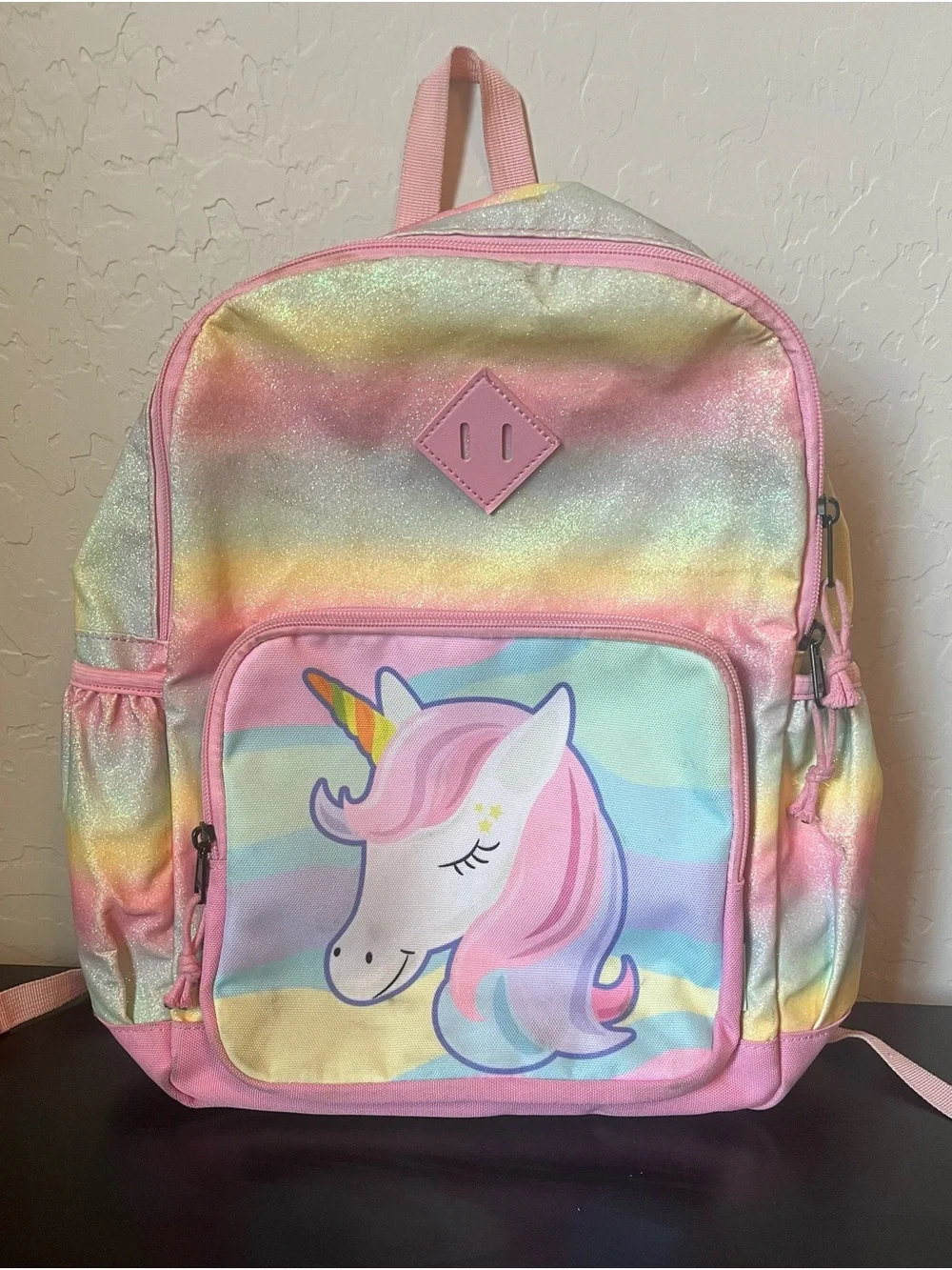 Glitter Pastel Unicorn Kids Backpack - Pink